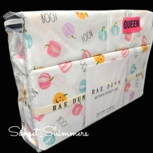 Rae Dunn Colorful Jack Pumpkin Boo QUEEN Bed Sheet Set Decor NEW